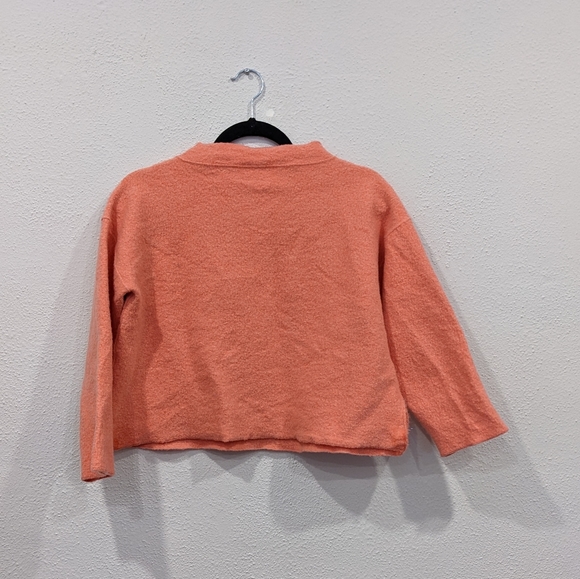 Eileen Fisher Lightweight Boiled Wool Cropped Box-Top Mock Sweater, Sorbet Pink - Picture 5 of 8